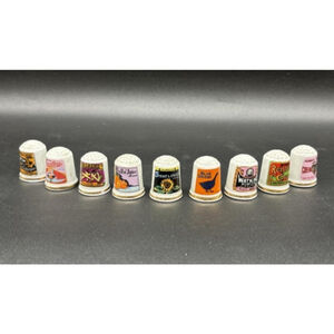 MSR Imports Vintage Set Of 9 Advertising Bone China Thimbles